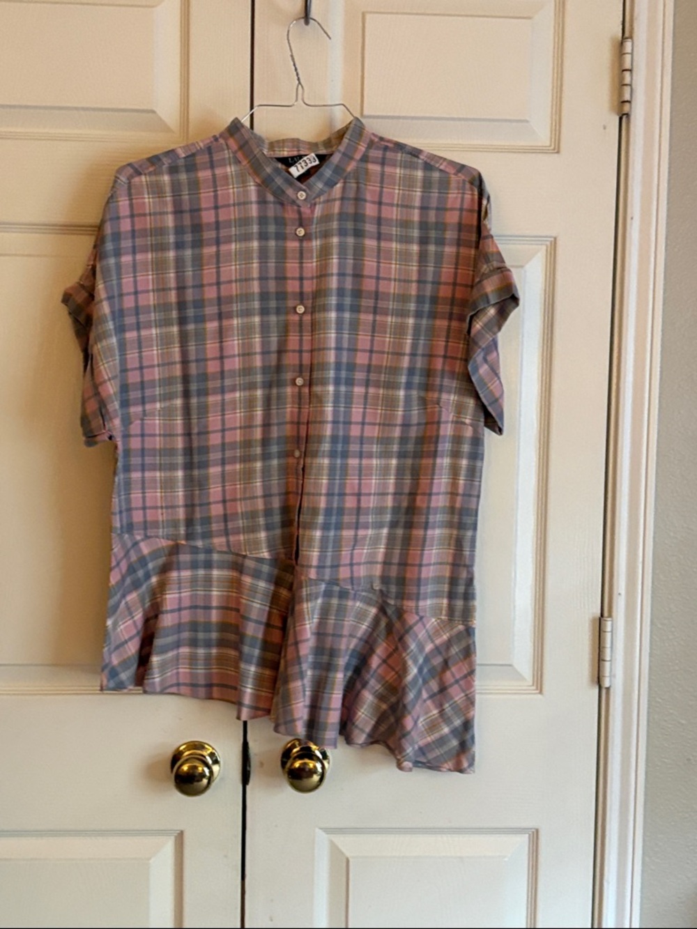 Ralph Lauren XXL Casual Plaid Short-Sleeve Shirt in Pink and Gray